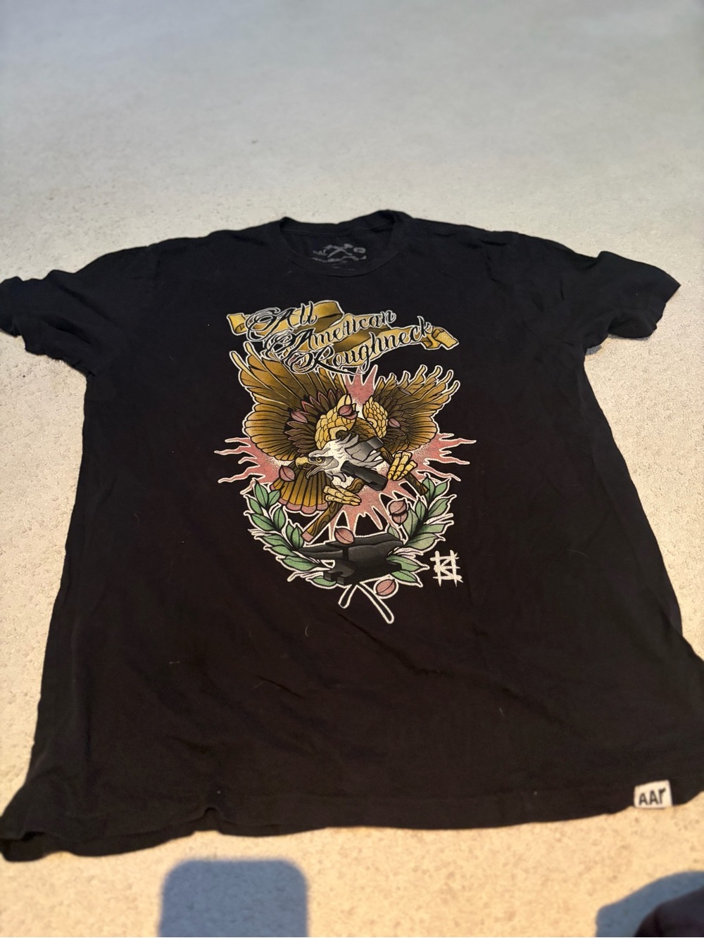 American Rag Black Eagle Graphic Tee with Gold and Green Accent